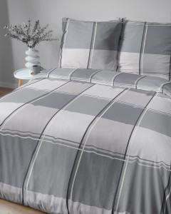 Pościel satynowa 160x200 kratka szara HOME SATIN 5777B