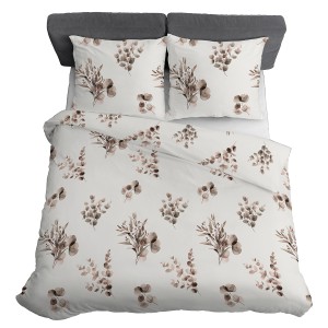 Pościel satynowa 160x200 brązowe liście eukaliptusa HOME SATIN 5801B