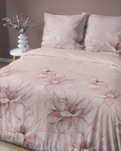 Pościel satynowa 160x200 beżowa kwiaty HOME SATIN 5802B