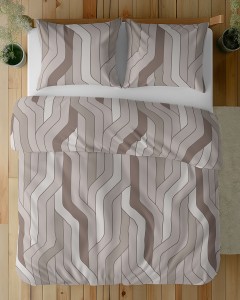 Pościel bawełniana 100% 160x200 beżowa geometryczny wzór 5753A