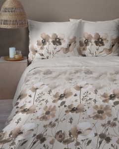 Pościel satynowa 160x200 beżowa kwiaty HOME SATIN 5776B
