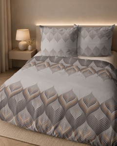 Pościel flanelowa 160x200 beżowa geometryczny wzór 6035A
