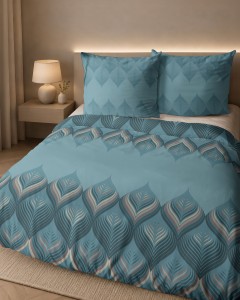 Pościel flanelowa 160x200 turkusowa geometryczny wzór 6035B