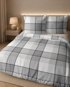Pościel flanelowa 160x200 szara kratka 6037B