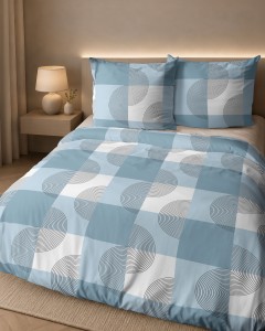 Pościel flanelowa 160x200 niebieska kratka w koła wzór 6040A