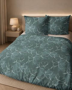 Pościel flanelowa 160x200 zielona w kwiaty 6042B