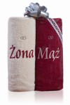 Komplet ręczników na prezent 70x140 - 2 szt. ŻONA MĄŻ krem/bordo